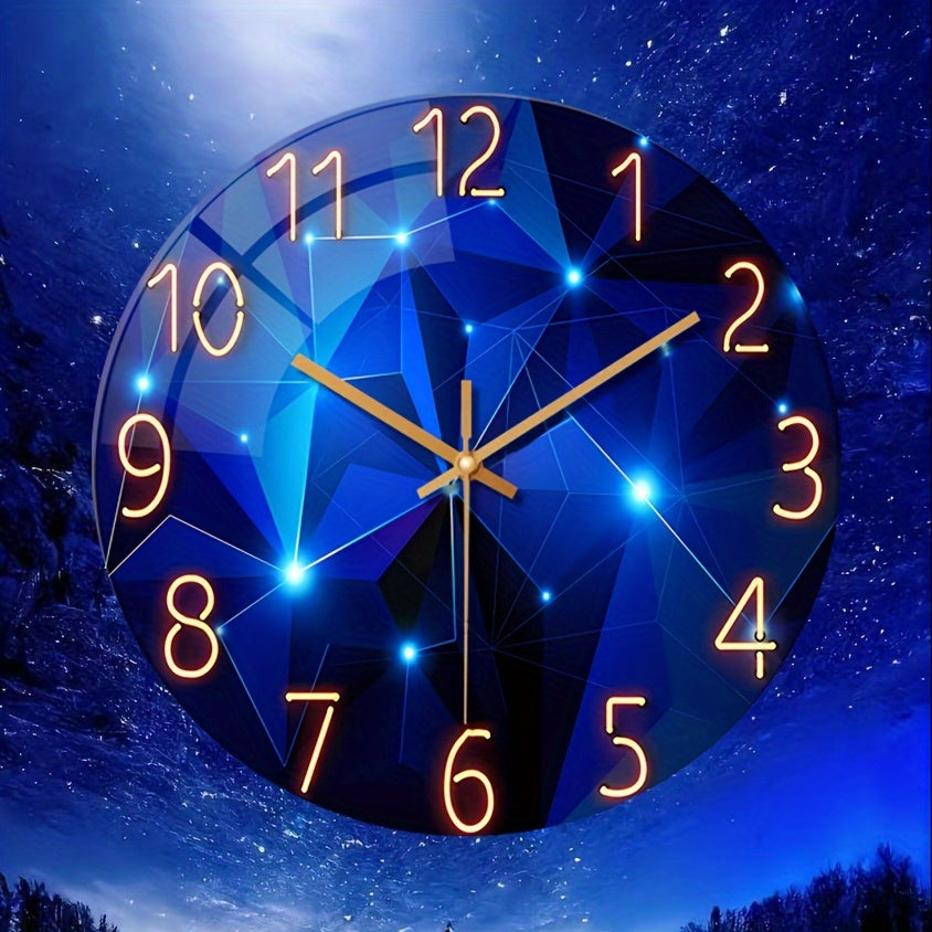 14 Inch Dark Blue Geometric Wall Clock with Tempered Glass and Quartz Movement