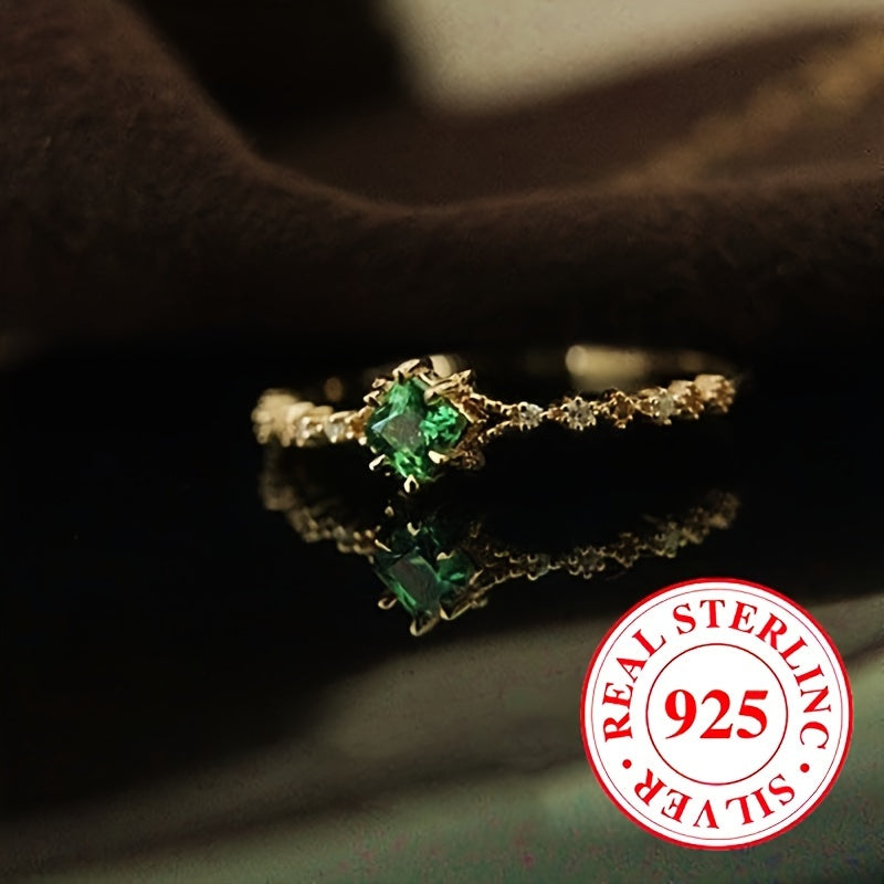 Sterling Silver Jewelry Set with Green Synthetic Gemstone and Zirconia Accents for Women