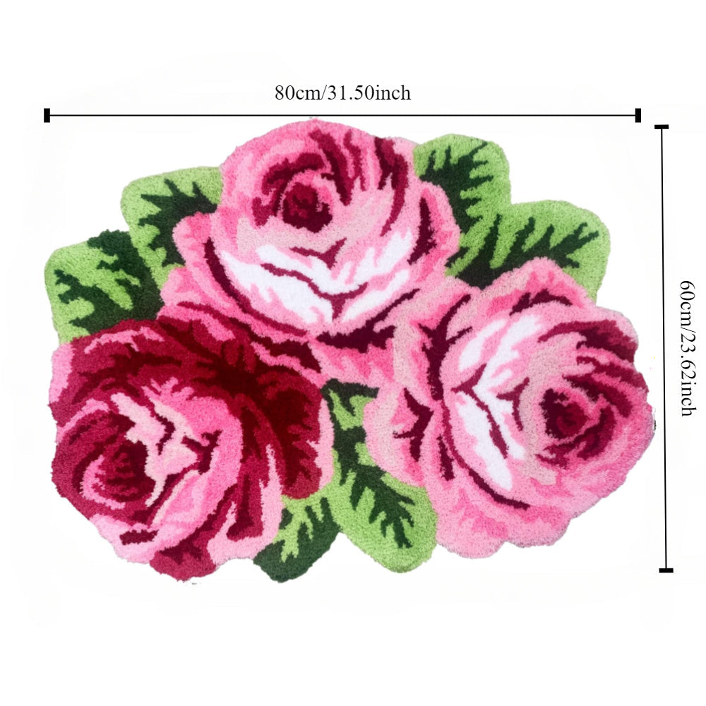 Valentine's Day Decor Crystal Velvet Rose Bath Rug Non-Slip 1cm Thick