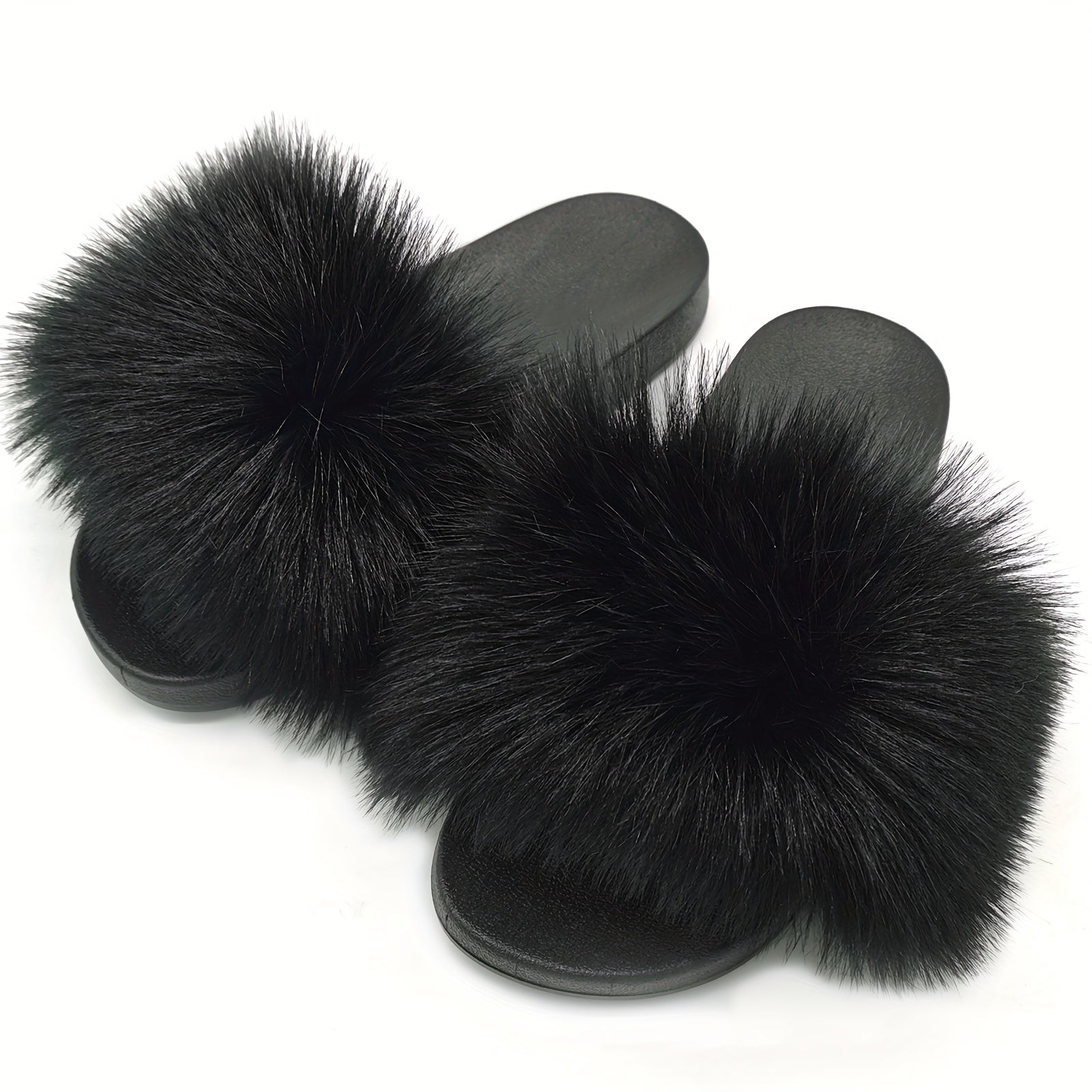 Women's Faux Fur Slides Open-Toe Flat Sandals Indoor Outdoor Fuzzy Slippers