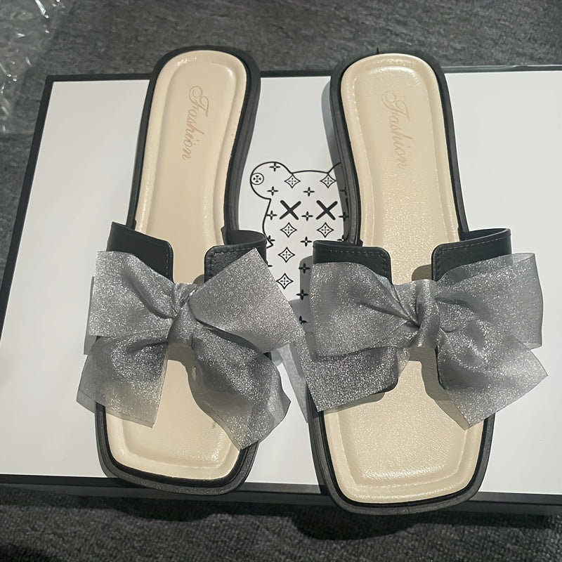 Women's PVC Bowknot Slides Flat Sandals for Summer Beach and Home