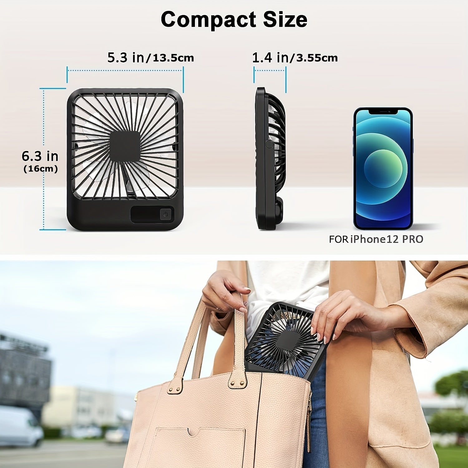 Portable USB Desktop Fan with 1800mAh Rechargeable Battery, 5-Speed, 180° Tilt