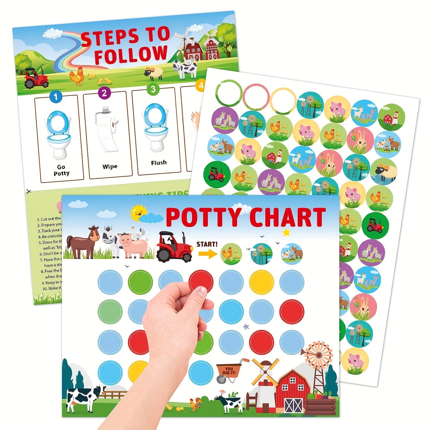 Potty Training Chart Set for Boys and Girls Includes 10 Magnetic Reusable Charts and Stickers