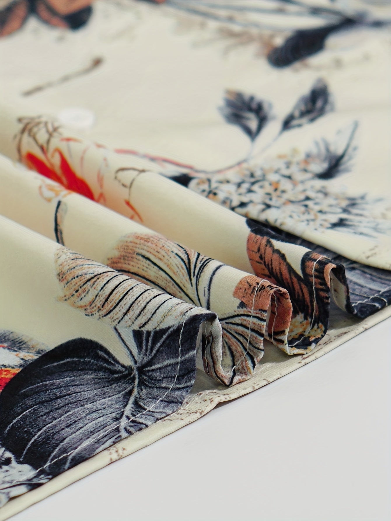 Men's Short Sleeve Shirt with Leaf Print Breathable Polyester Casual Vacation Wear