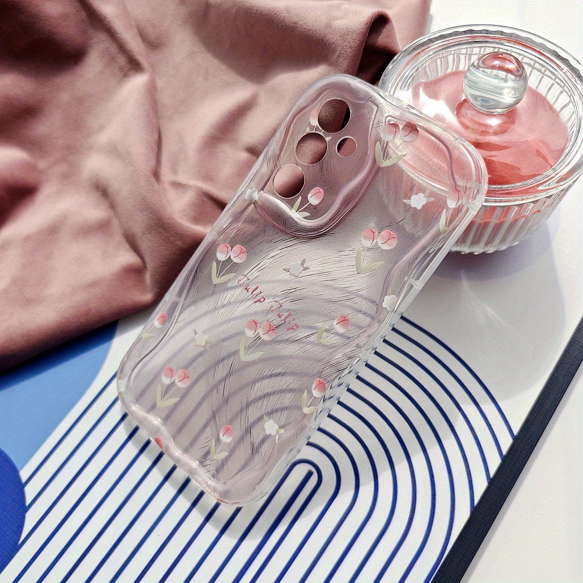 Розовый чехол для телефона из пряжи с узором из маленьких цветов-тюльпанов для Samsung, Infinix, Oppo, Vivo