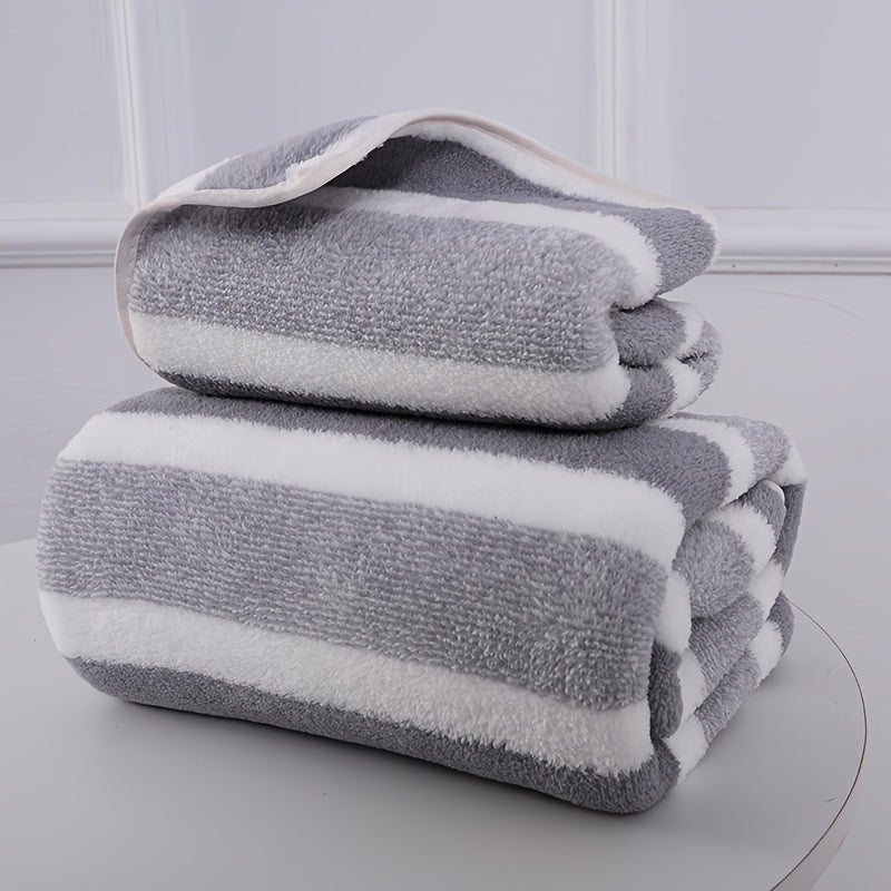 Modern Stripe Pattern Towel Set Includes Bath and Hand Towels Quick Dry Absorbent Household Use