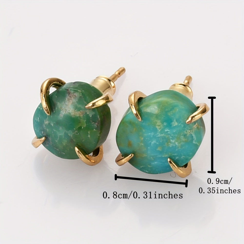 Copper Stud Earrings with Turquoise Stone Boho Chic for Women