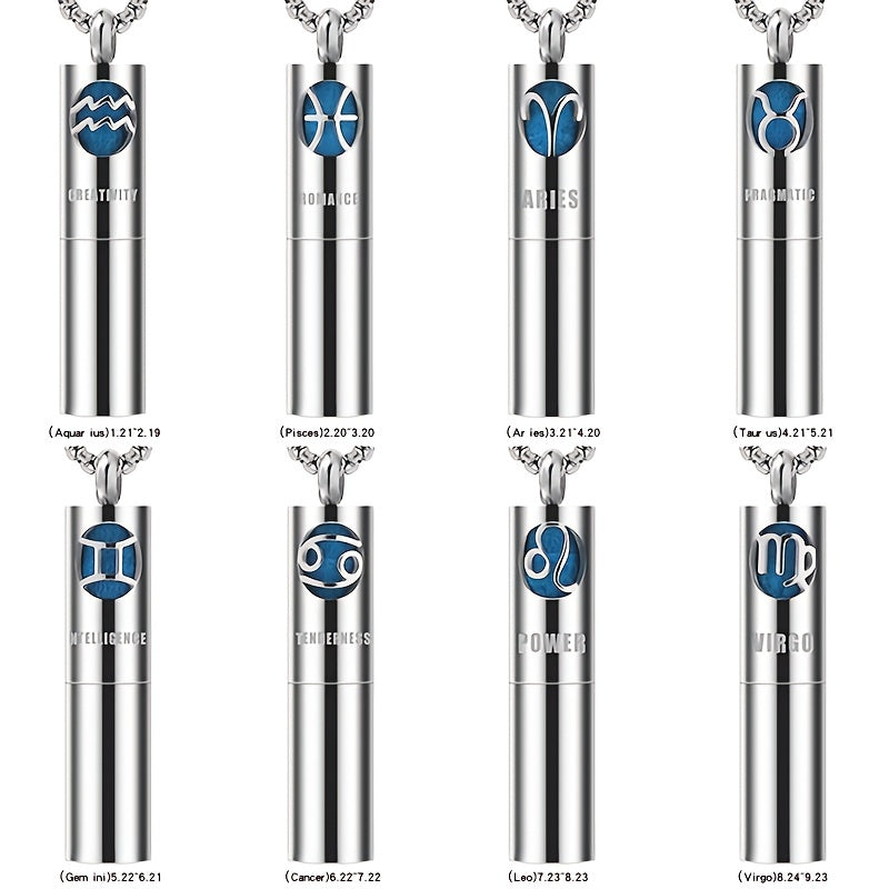 Men's Zodiac Necklace Titanium Steel Pendant Aromatherapy Essential Oil Accessory
