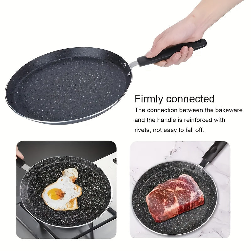 10-inch Non-Stick Crepe Pan Black Aluminum Heat-Resistant Handle for Gas Electric Rice Cooker