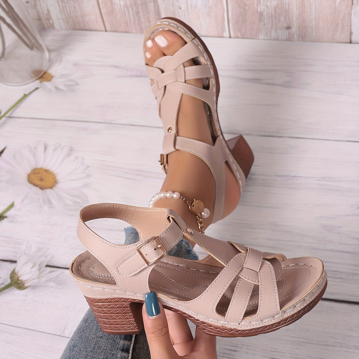 Women's Summer Wedge Sandals Open Toe Faux Cover Platform Heel