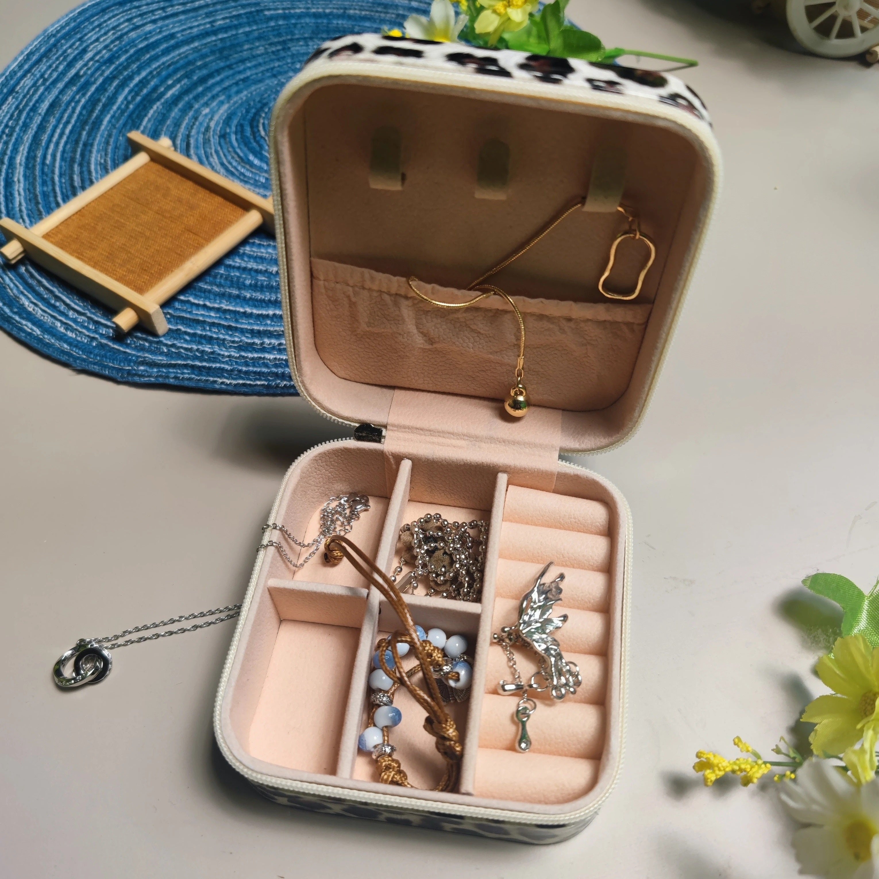 Leopard Style Jewelry Box Travel Compact with Subdivision Storage Gift for Friends