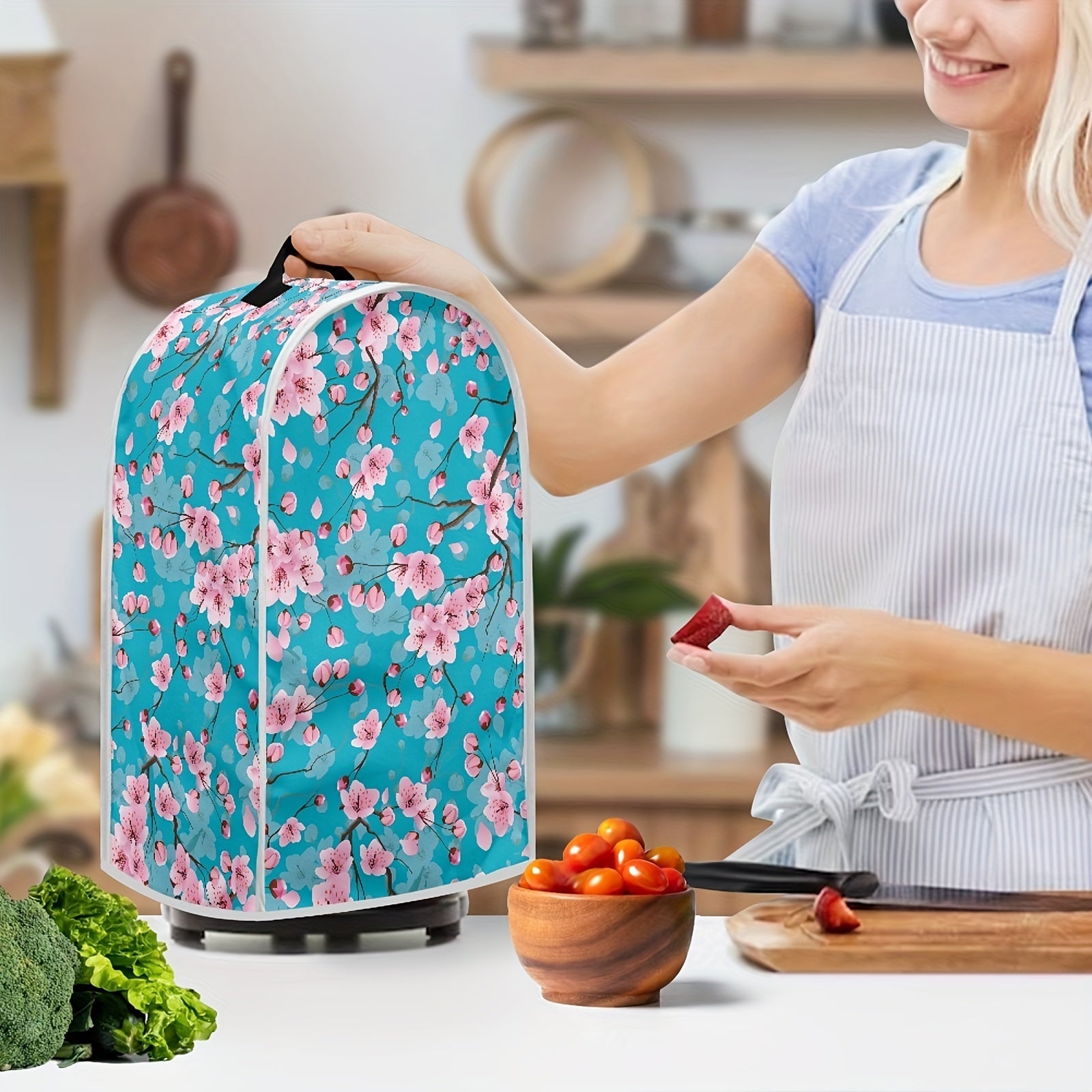 Funda portátil para exprimidor y procesador de alimentos con estampado de cerezos en flor y asa superior
