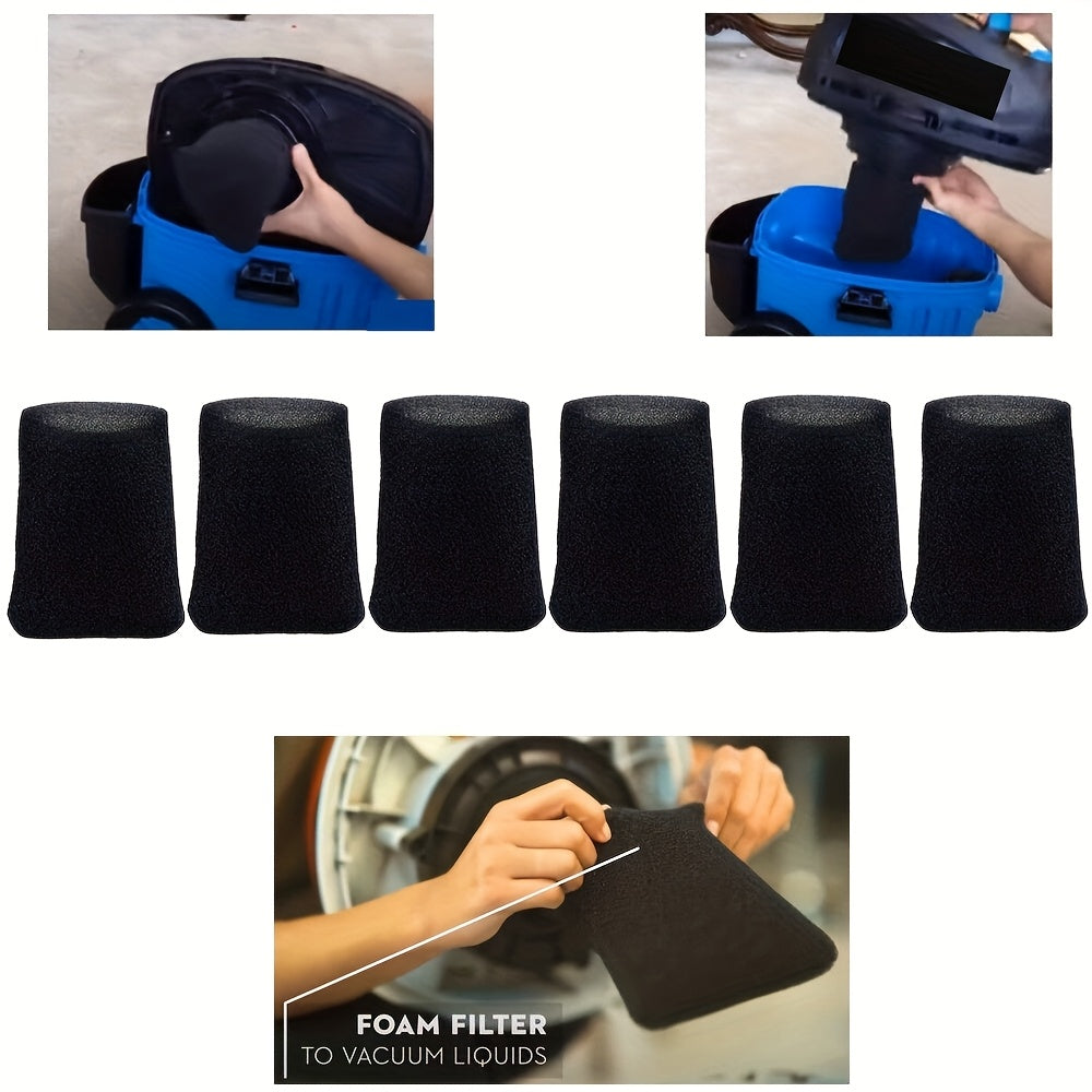Foam Wet Filters 6-Pack for Vacmaster 9.46 L Wet/Dry Shop Vacuum VP205, Mustahkam Plastikdan Yasalgan, Portativ Changyutgich VFF21 uchun Ideal O'rnini Bosuvchi Qismlar