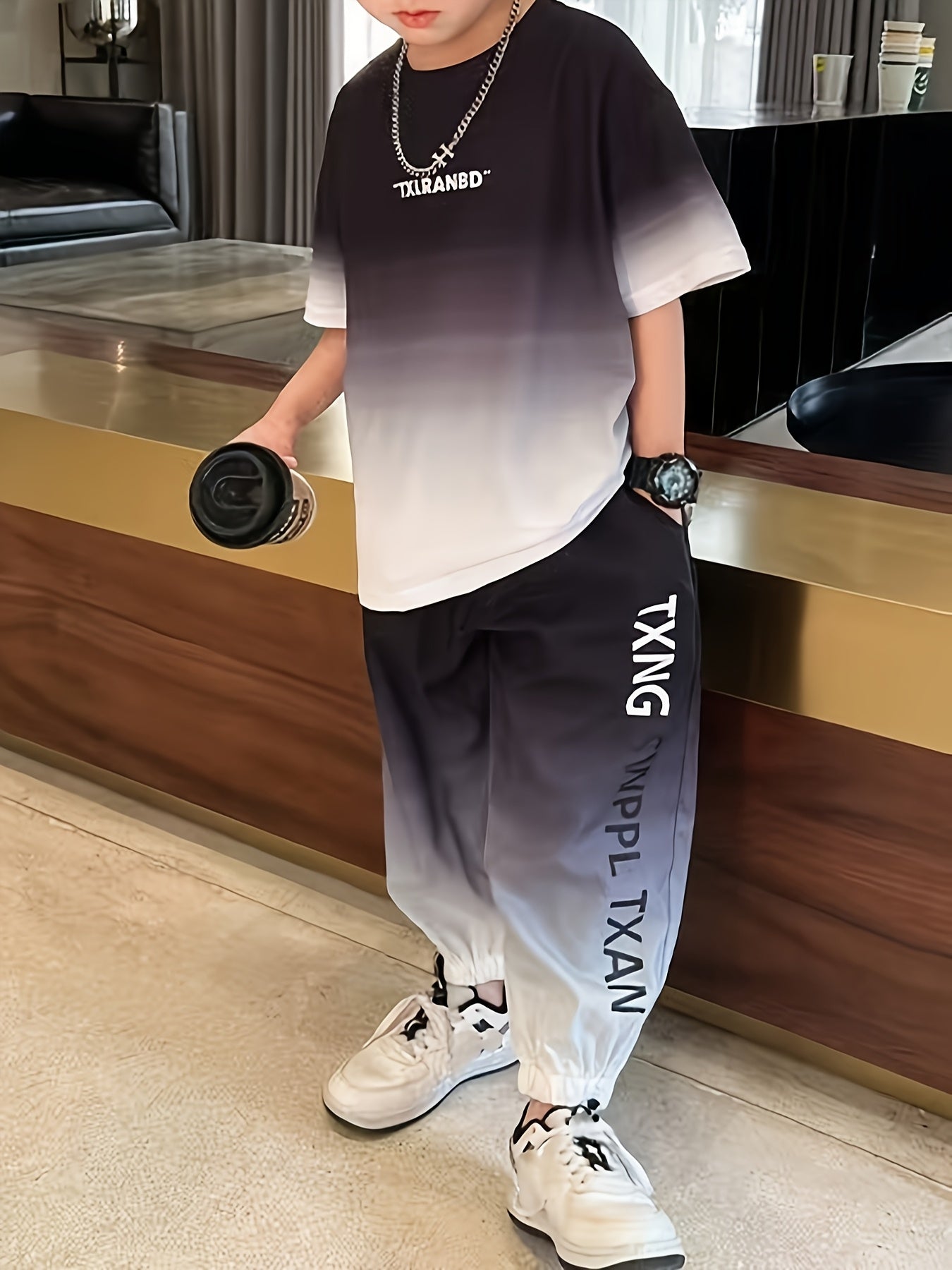 Boys Summer Sports Set with Printed T-Shirt and Cuffed Pants for Outdoor Activities