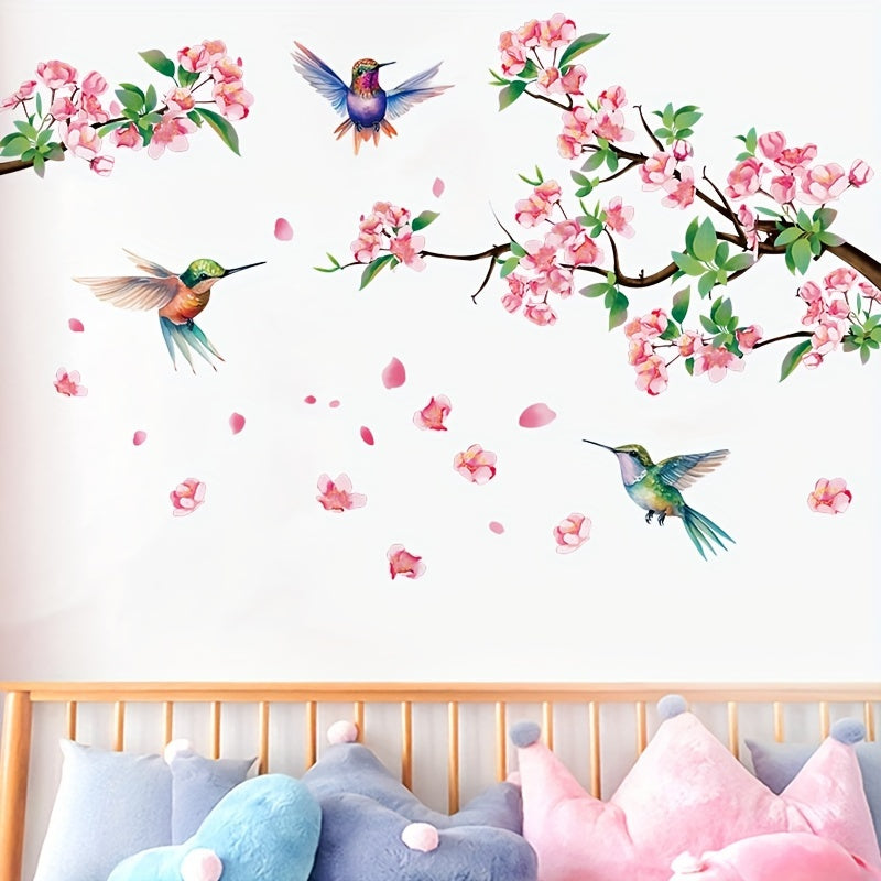 Hummingbird and Cherry Blossom Wall Sticker PVC for Bedroom and Living Room