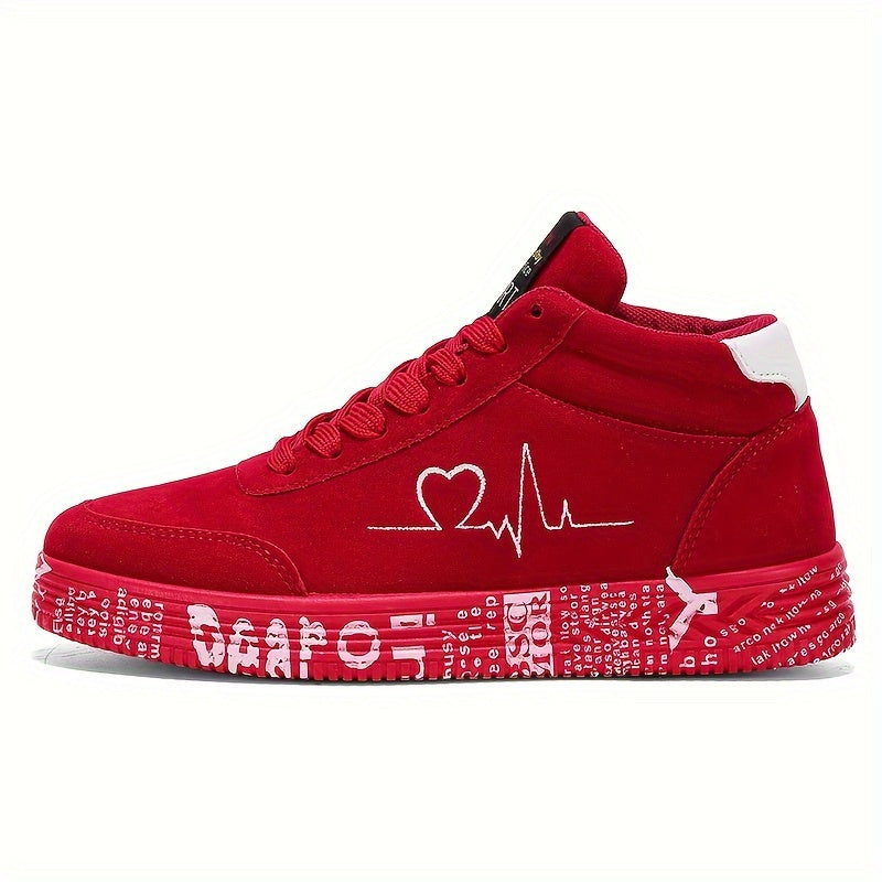 Zapatillas altas rojas para mujer con estampado de corazones y suela de EVA para uso casual