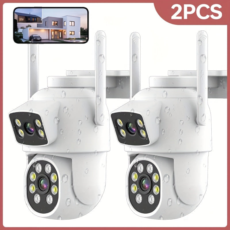 Dual Lens Outdoor Security Cameras 360° Pan Tilt Motion Detection Night Vision Waterproof