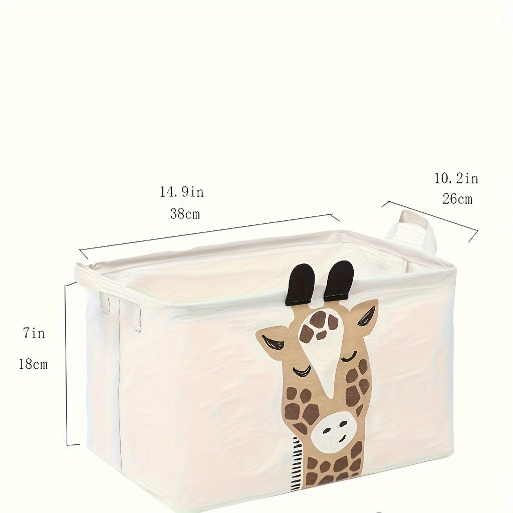Foldable Cartoon Storage Basket with Handle and Multiple Compartments for Laundry and Toys
