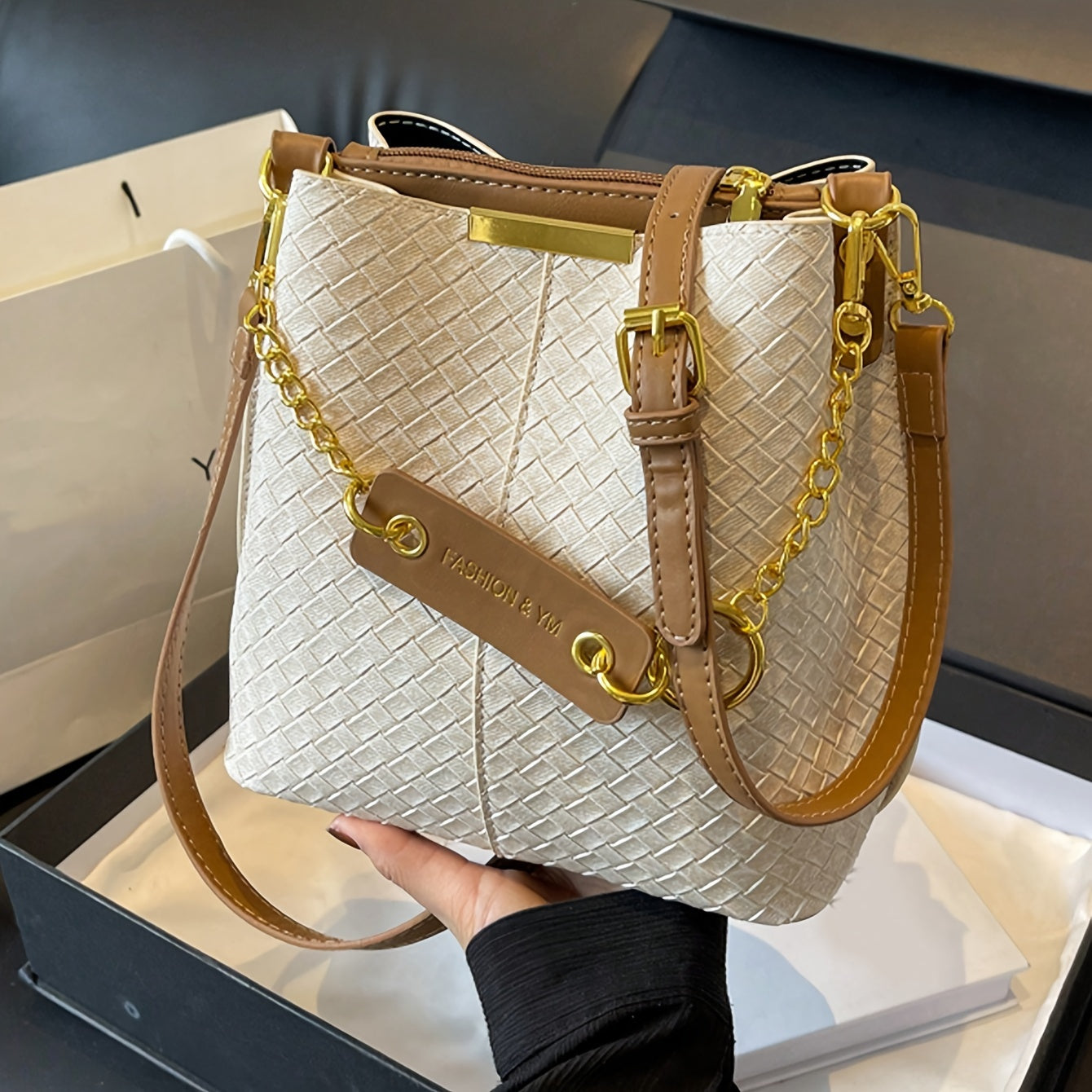 Women's Blue Plaid PU Crossbody Bag with Adjustable Shoulder Strap for Work and Casual Use