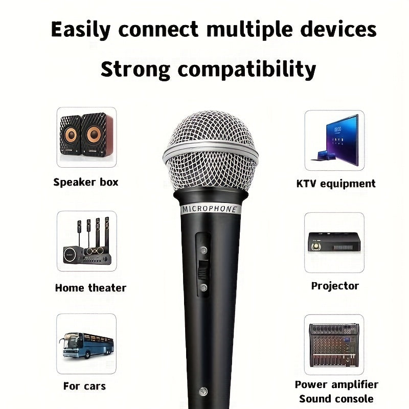 Wired Handheld Dynamic Microphone with 6.35mm Jack for Karaoke Speech Streaming Black