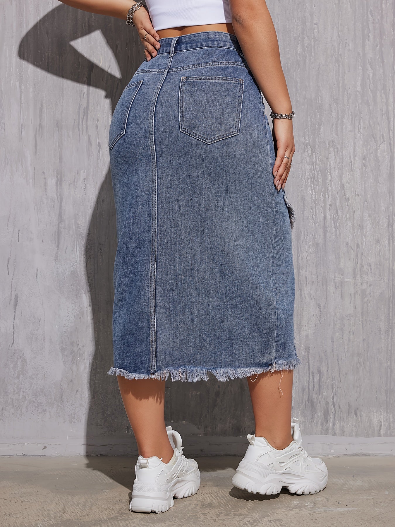 Women's Denim Skirt with Tassel Detail Casual Bodycon Solid Cotton Blend for Spring Summer Fall