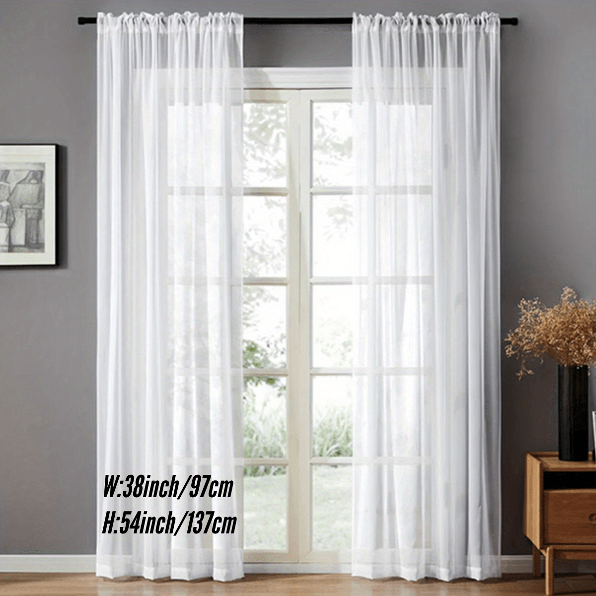 Pair of Sheer Voile Curtains with Rod Pocket for Kitchen Bedroom Living Room