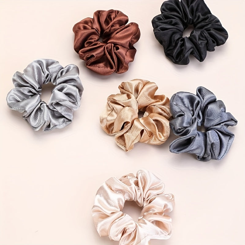 Set of 12 Solid Color Satin Hair Scrunchies with Tassel Detail for Women and Girls