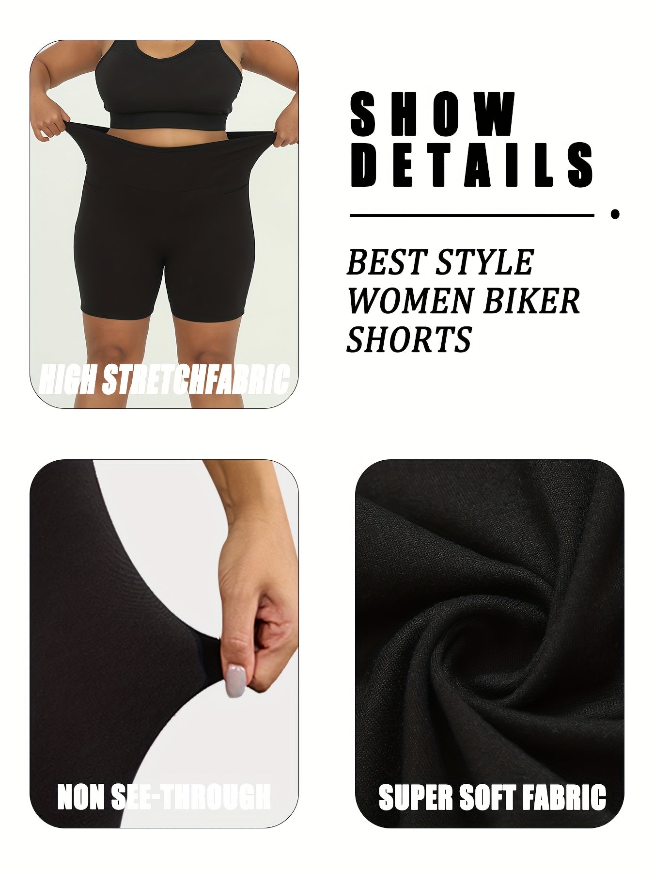 Plus Size High Waisted Biker Shorts Women Pockets Tummy Control Dark Blue