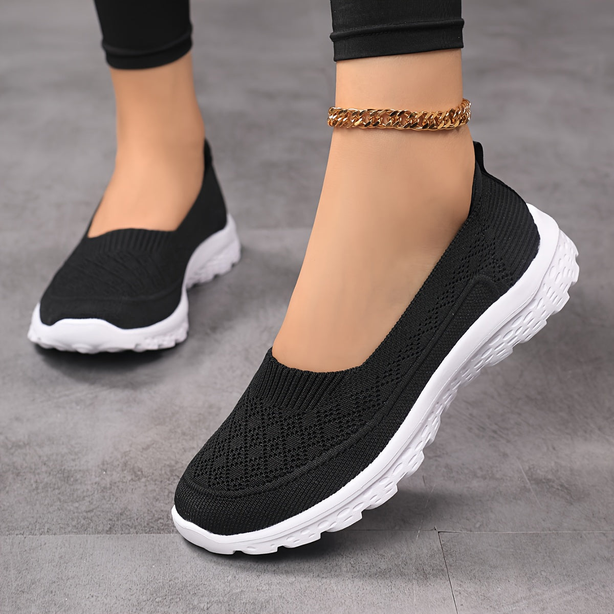 Women's Lightweight Slip-On Walking Shoes Breathable Knit Light Blue