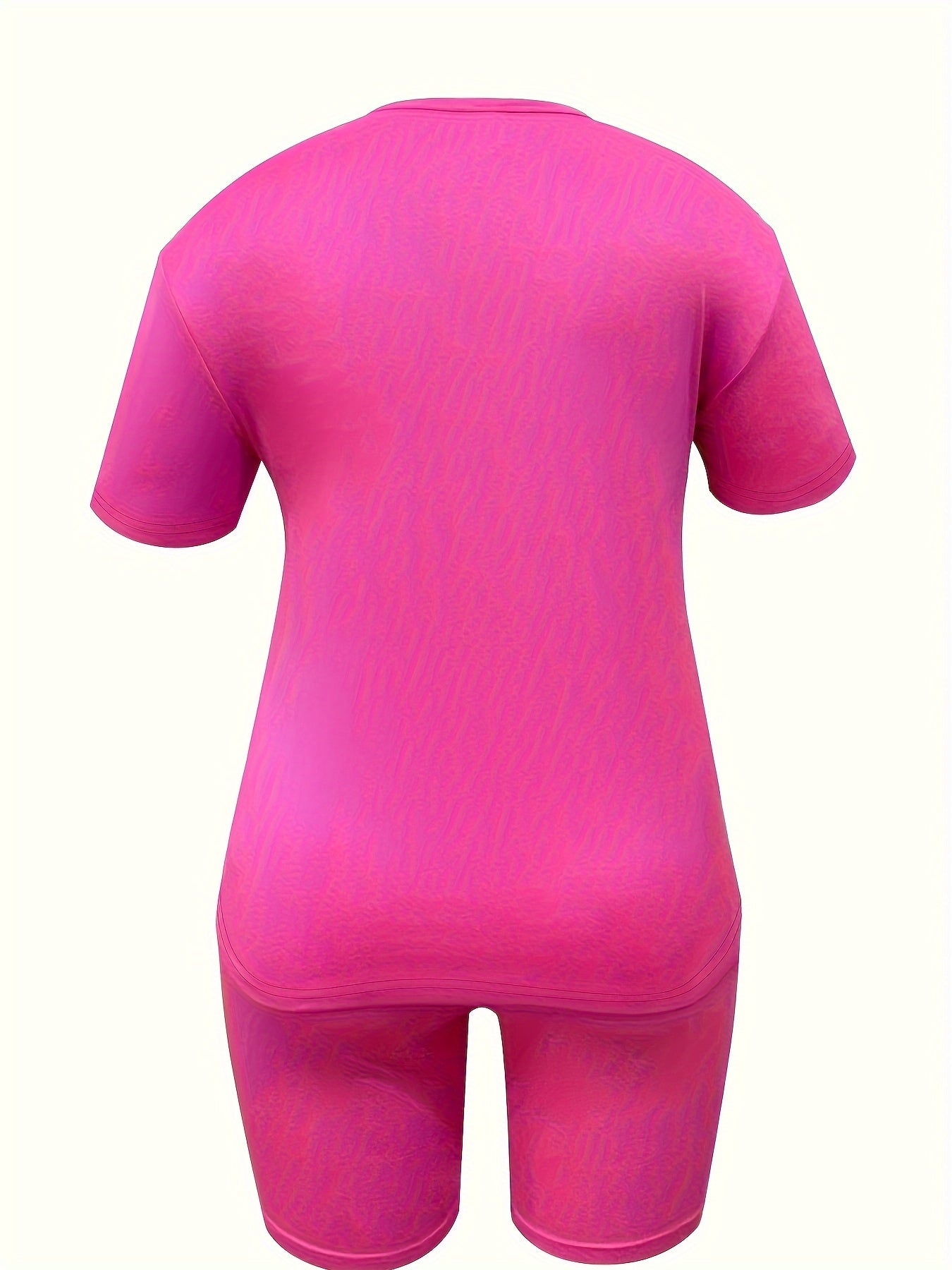 Plus-Size Women's Casual Polyester T-Shirt and Shorts Set with Alphabet Love Print