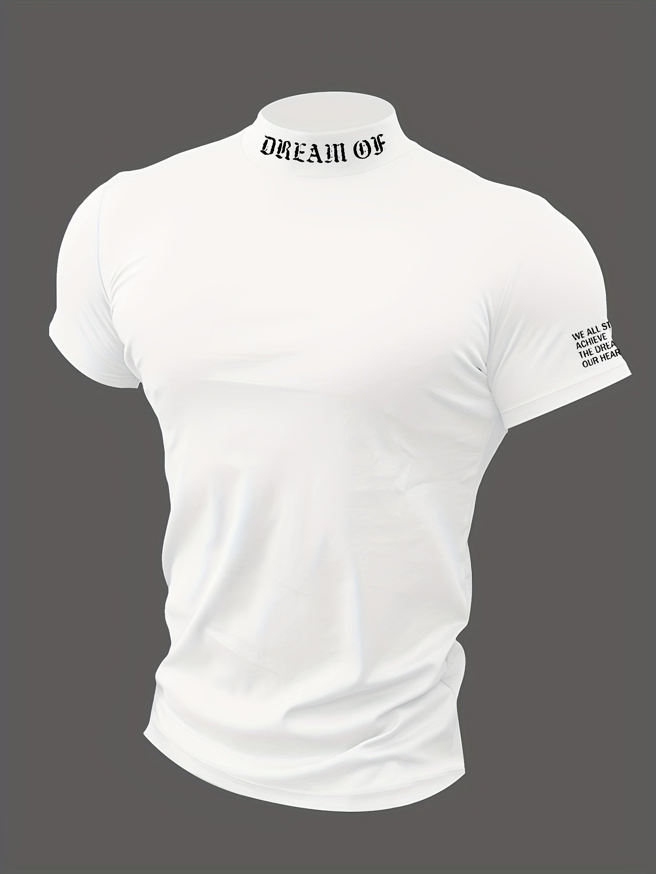 Men's Short Sleeve T-Shirt with Random Print and Stand Collar Polyester Spandex Slim Fit