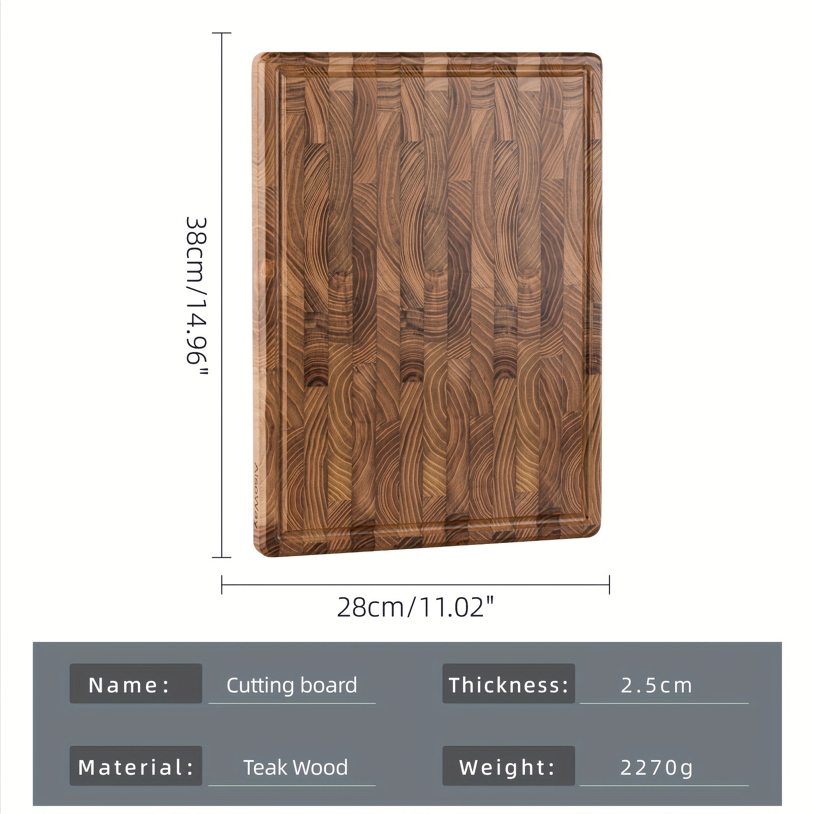 Teak Wood Cutting Board with Juice Groove and Handles, Multipurpose Kitchen Chopping Block