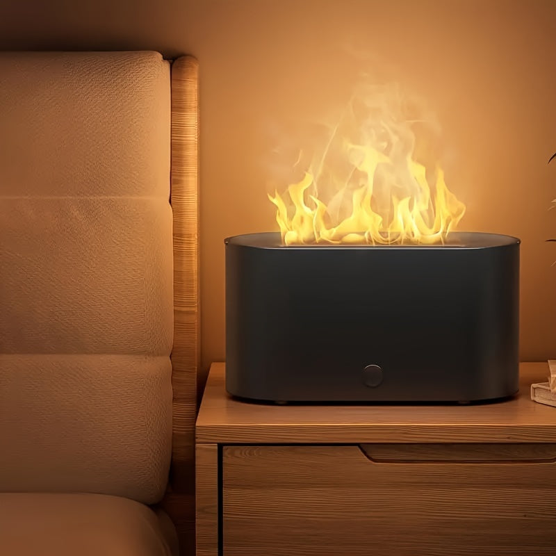 Simulated Flame Humidifier with Smoke Design for Bedroom and Office Use as Aroma Diffuser with Essential Oils