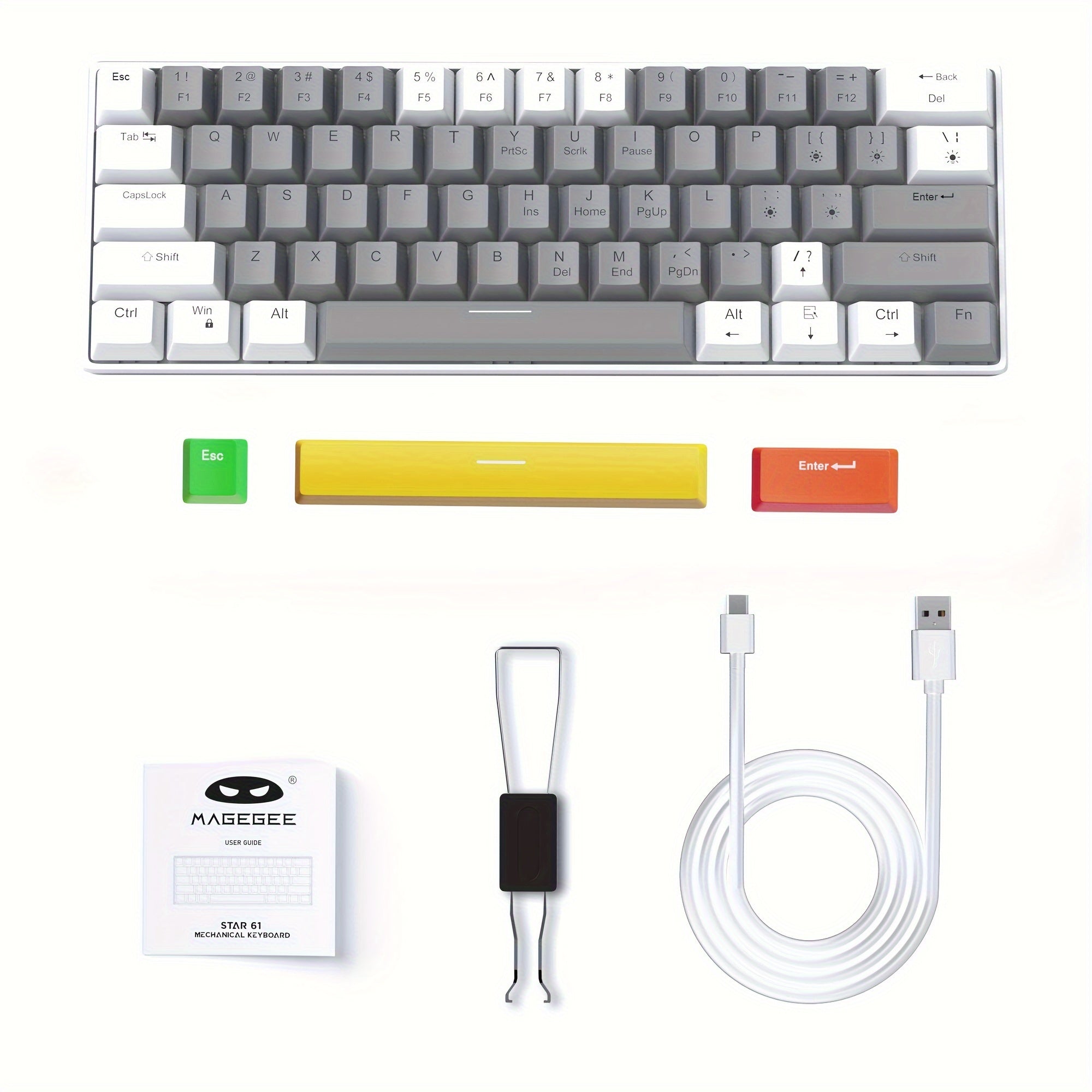 Ergonomic 60% Mechanical Gaming Keyboard Blue Switches Sea Blue Backlit Compact USB