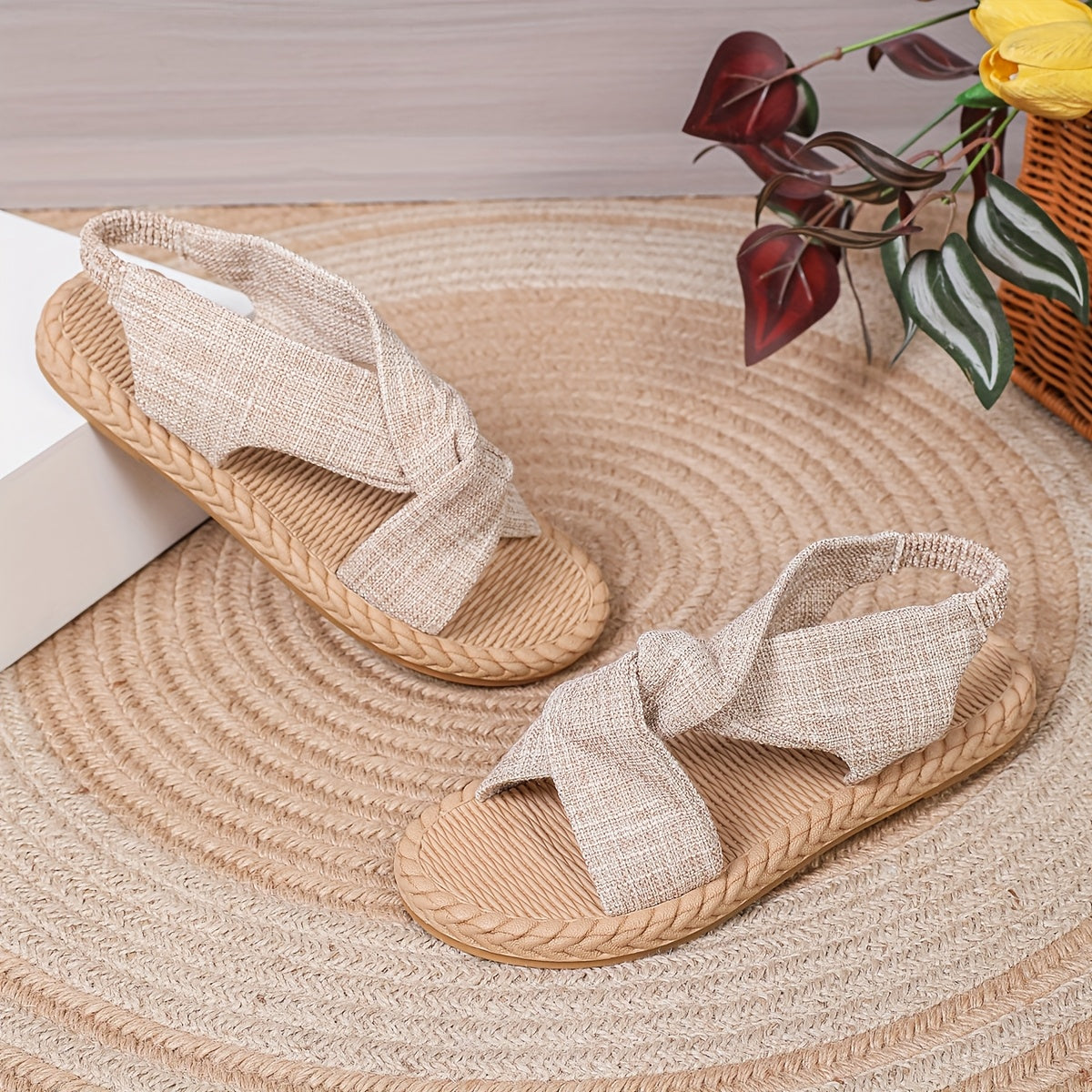 Women's Flat Strappy Sandals Breathable Fabric Cushioned Insole