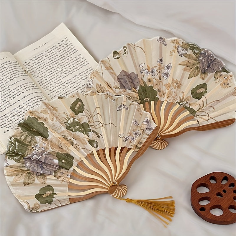 Vintage Chinese Style Folding Fan with Ink-Wash Floral Design Portable Handheld Summer Fan