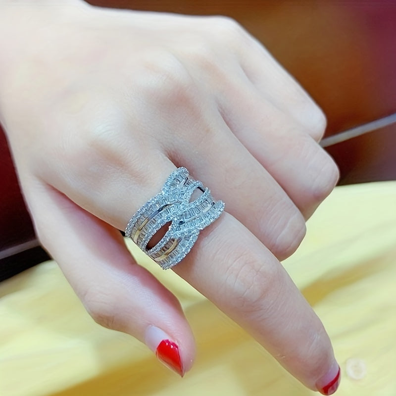Women's Wide-Faced Zirconia Ring for Weddings and Parties