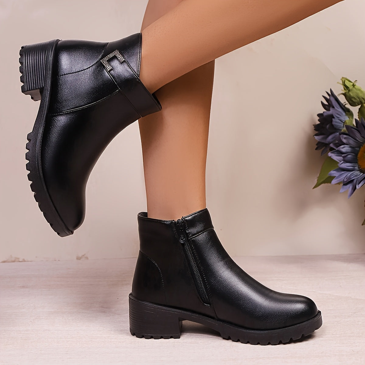 Women's Ankle Boots Casual Slip-On with Side Zipper for All Seasons