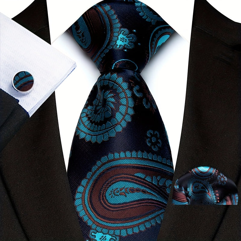 Men's Accessories Set Polyester Paisley Tie Pocket Square Cufflinks