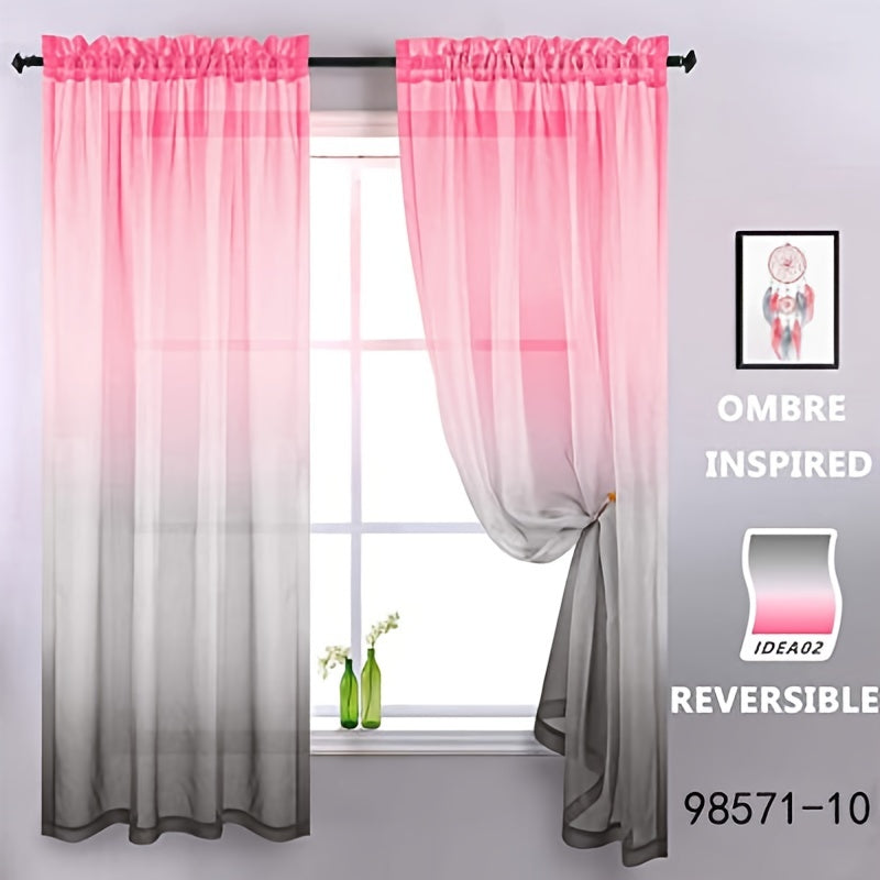 Gradient Sheer Curtains 1pc Two-Tone Top and Bottom Wear Rod Style Home Decor