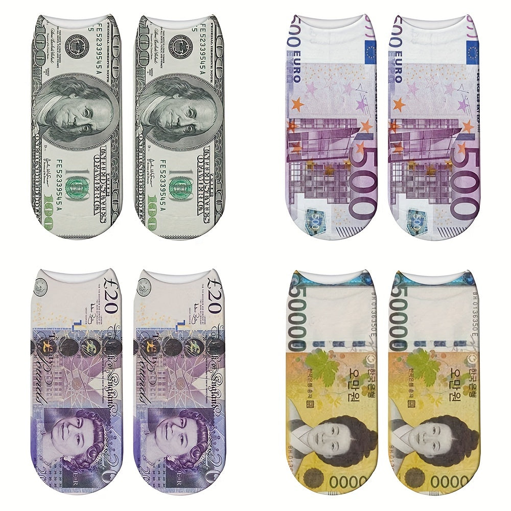 Men's Novelty Currency Pattern Socks Polyester Geometric Fun Gift