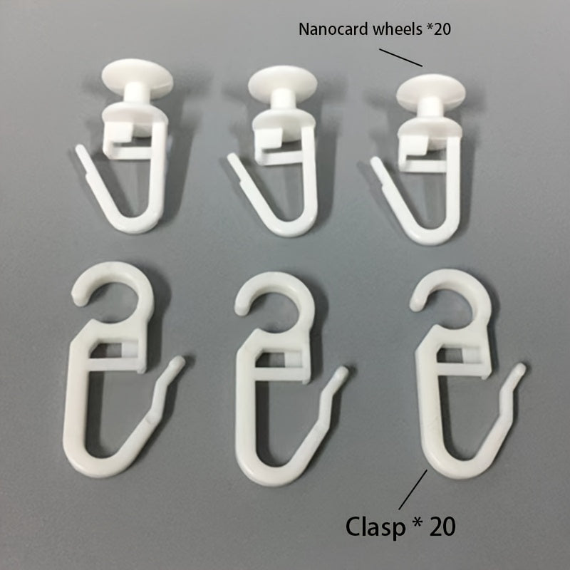 40 Plastic Drapery Hooks with Ceiling Track Sliders and Foldable Holdbacks for Bathroom and Room