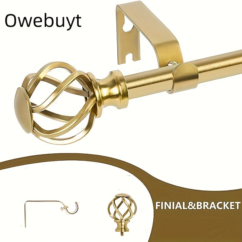 Adjustable Gold Chrome Curtain Rod with Twisted Cage Finials for Windows and Showers