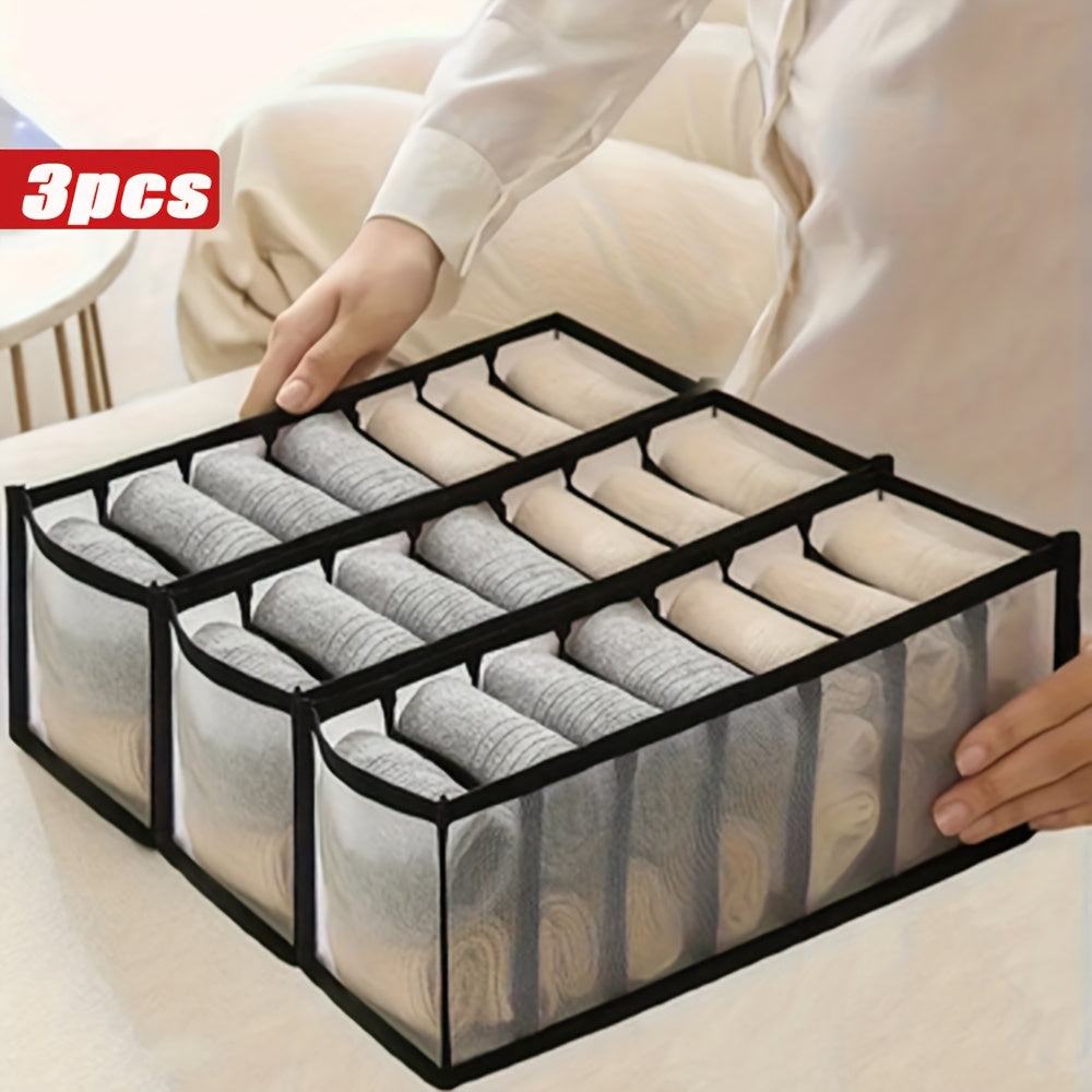 Juego de tres organizadores de tela para ropa interior con siete compartimentos para sujetadores y accesorios