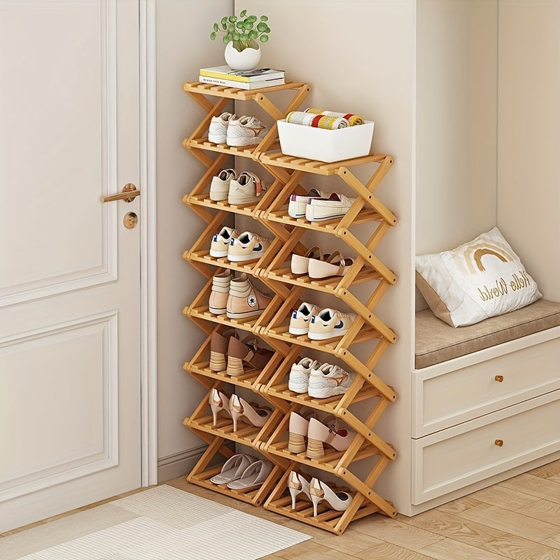 Foldable Bamboo Shoe Rack with 5-9 Layers, Space-Saving, No Assembly Needed