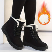 Women's Snow Boots Cold Weather Lace-Up Waterproof Slip-Resistant Black Extended Sizes