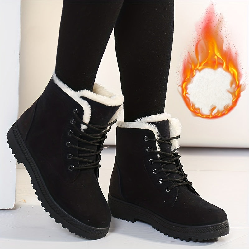 Women's Snow Boots Cold Weather Lace-Up Waterproof Slip-Resistant Black Extended Sizes