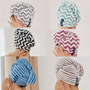 Striped Quick-Dry Headscarf Hair Towel Wrap Soft Bathroom Accessory