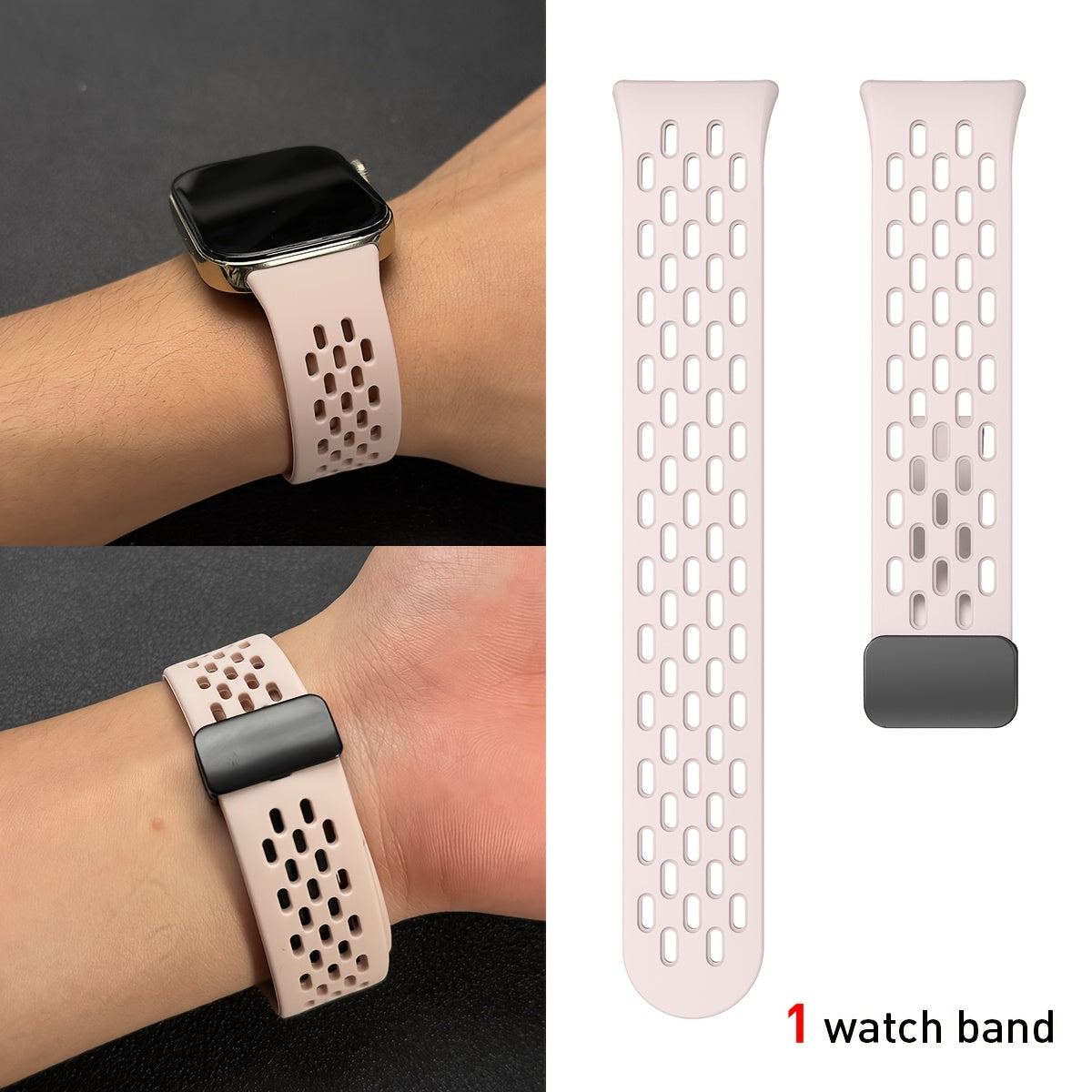 Silicone Watch Strap Breathable Multi-Hole Magnetic Folding for Fitness Tracker