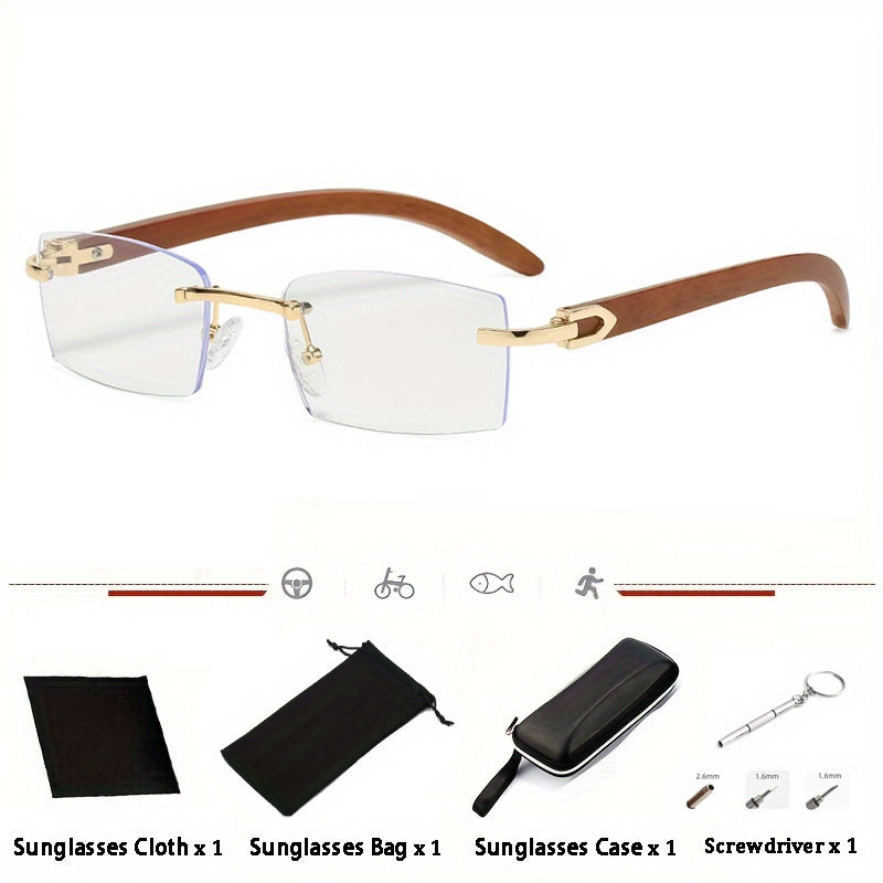 Gafas de sol rectangulares sin montura para hombre 2023, estilo retro, marco pequeño, gafas sin montura